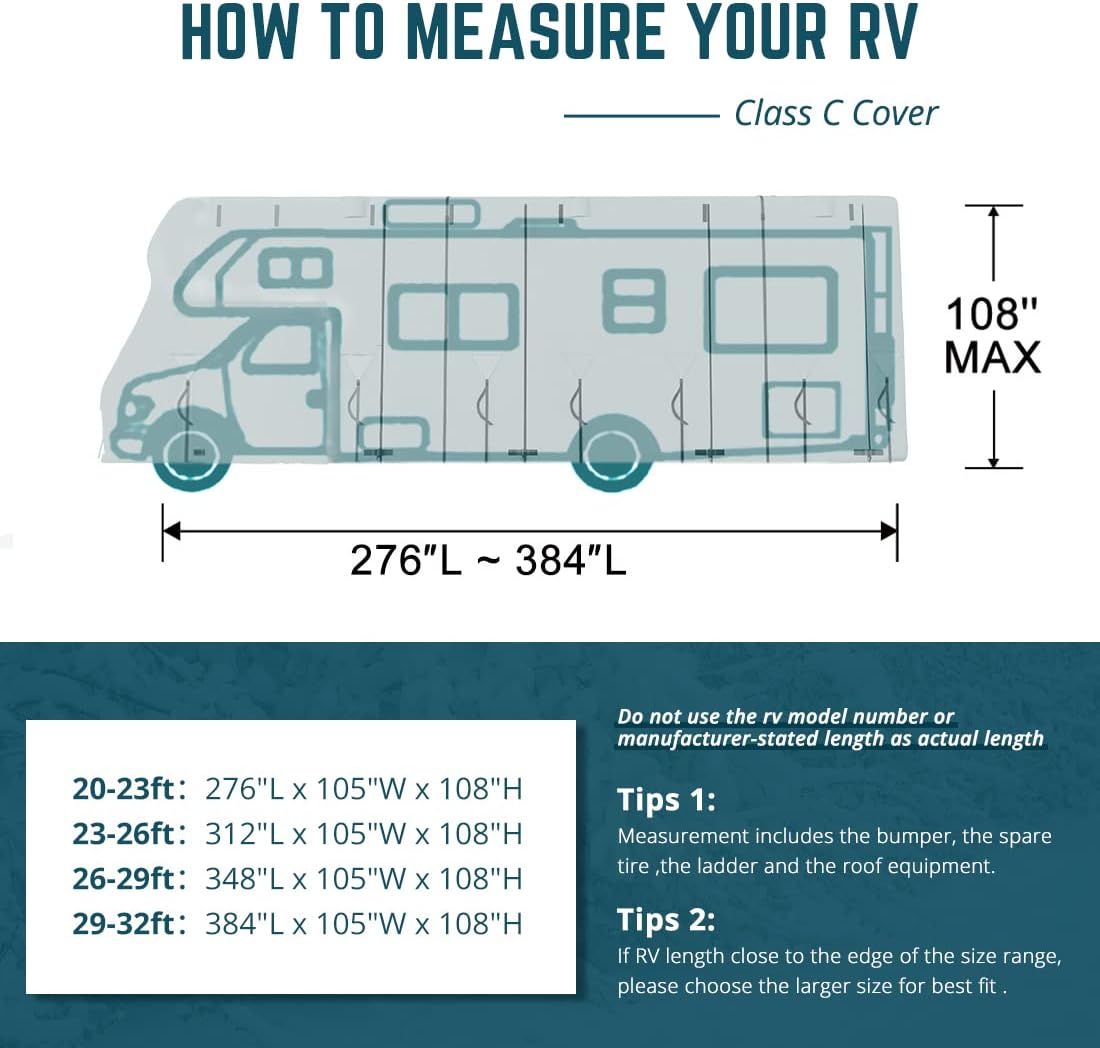 RV Cover, 5 Layers Anti-UV Top Panel, Fits 23'-26' Motorhome, with 2Pcs Straps & 4 Tire Covers D8653