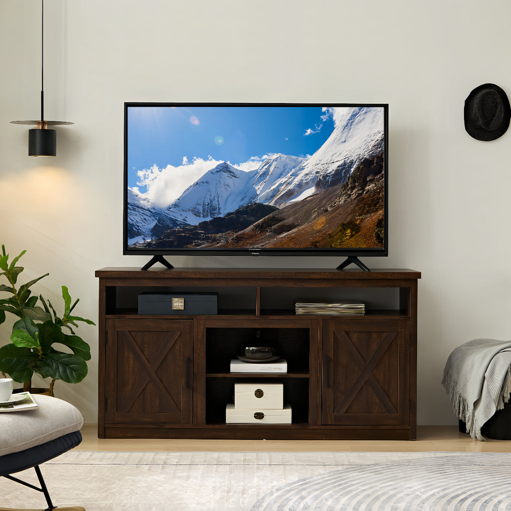 Espresso TV Media Stand with Open Shelves and Closed Cabinets K376728