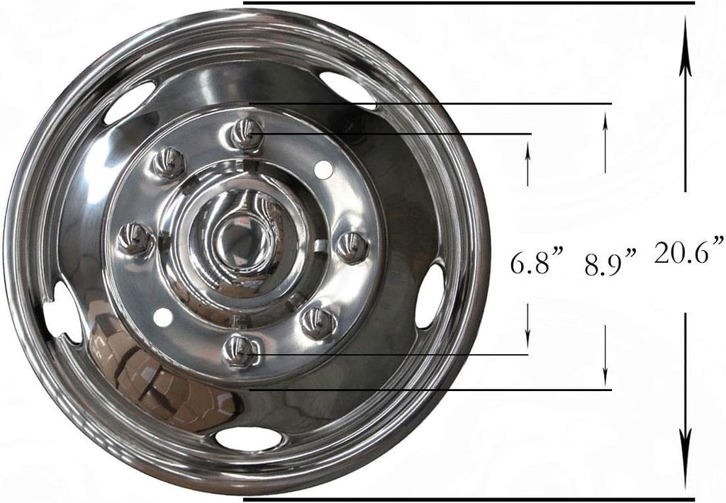 2pc 19.5 Polished Stainless Steel Dually Wheel Simulators, 8 Lug Hubcaps with Installation Tool Kit D964955