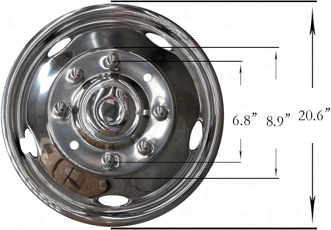 2pc 19.5 Polished Stainless Steel Dually Wheel Simulators, 8 Lug Hubcaps with Installation Tool Kit D964955