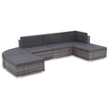 Set of 6 Poly Rattan Patio Sectional Corner Sofa with 2 Ottoman and Soft Cushions Gray Y403