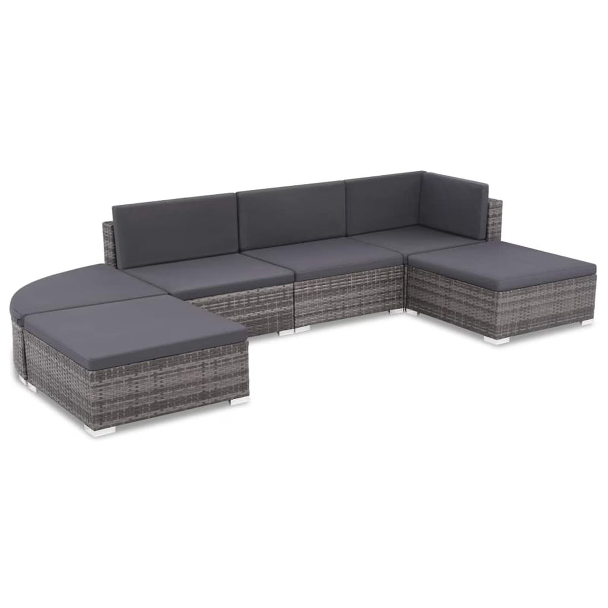 Set of 6 Poly Rattan Patio Sectional Corner Sofa with 2 Ottoman and Soft Cushions Gray Y403
