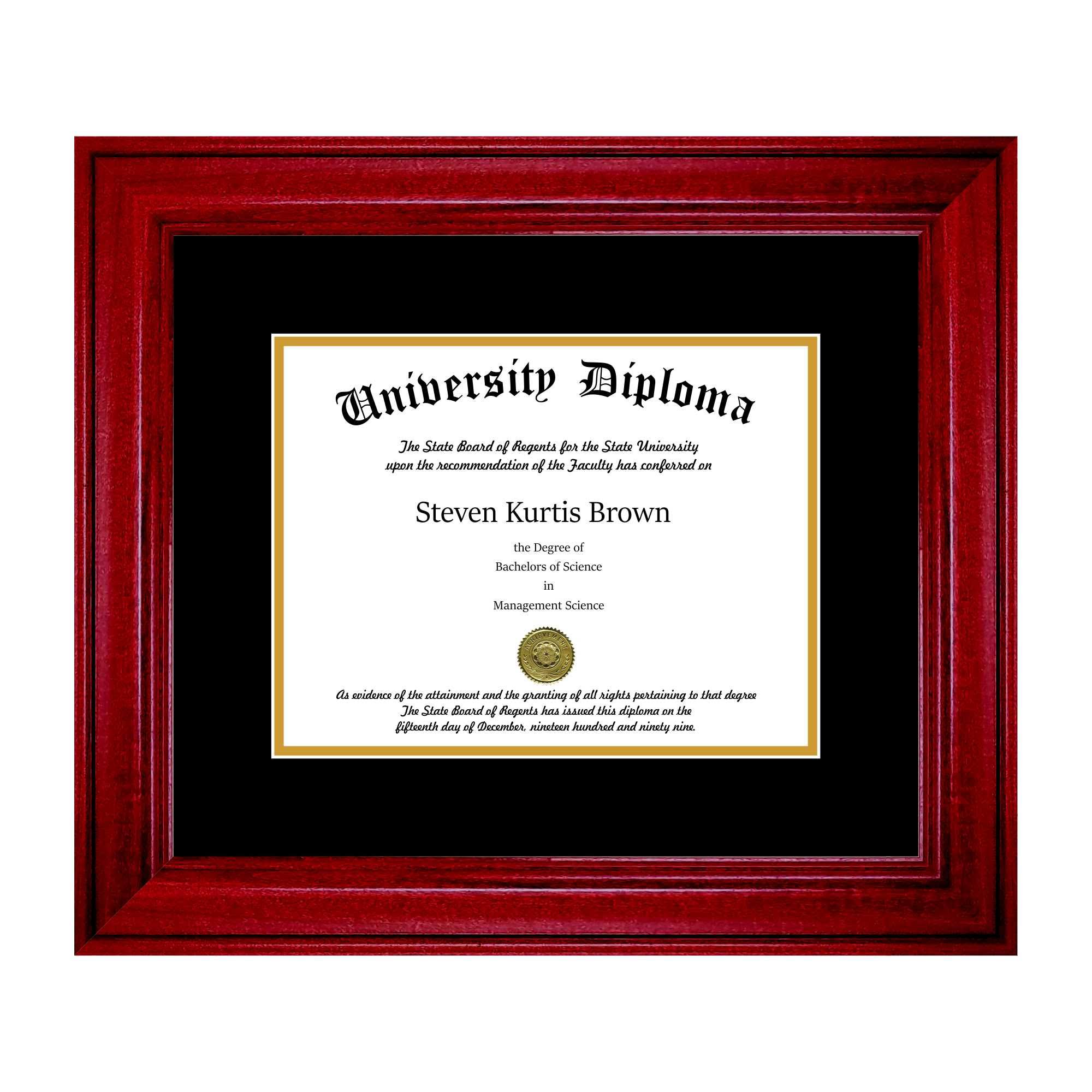 Single Diploma Frame with Double Matting for 9x22 x 7x22 Tall Diploma with Cherry 2x22 Frame X2905