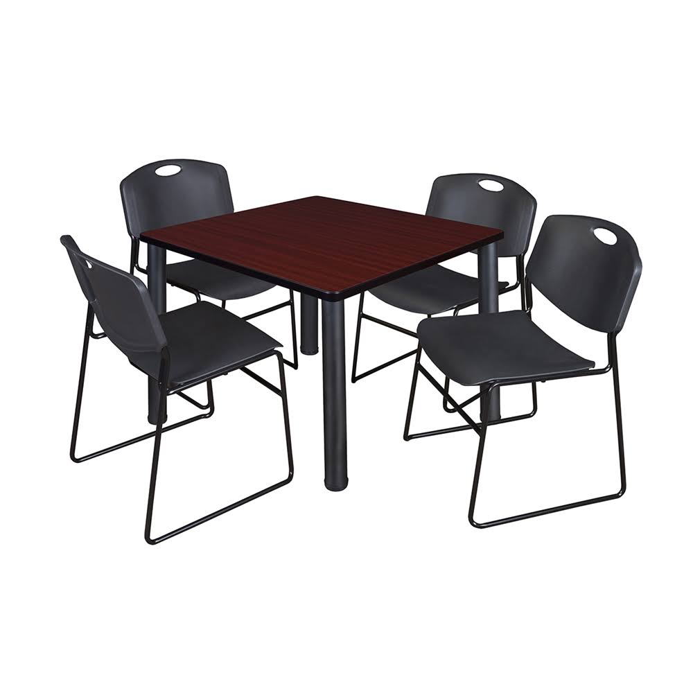 Mahogany Black Square Breakroom Table with 4 Stack Chairs Y797