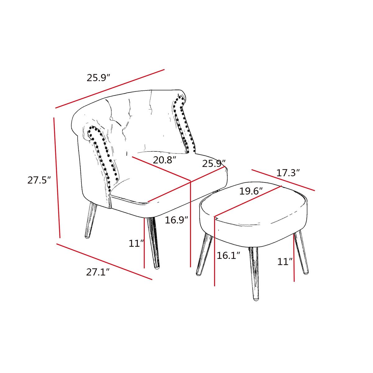 Black Armchair with Ottoman Y22039