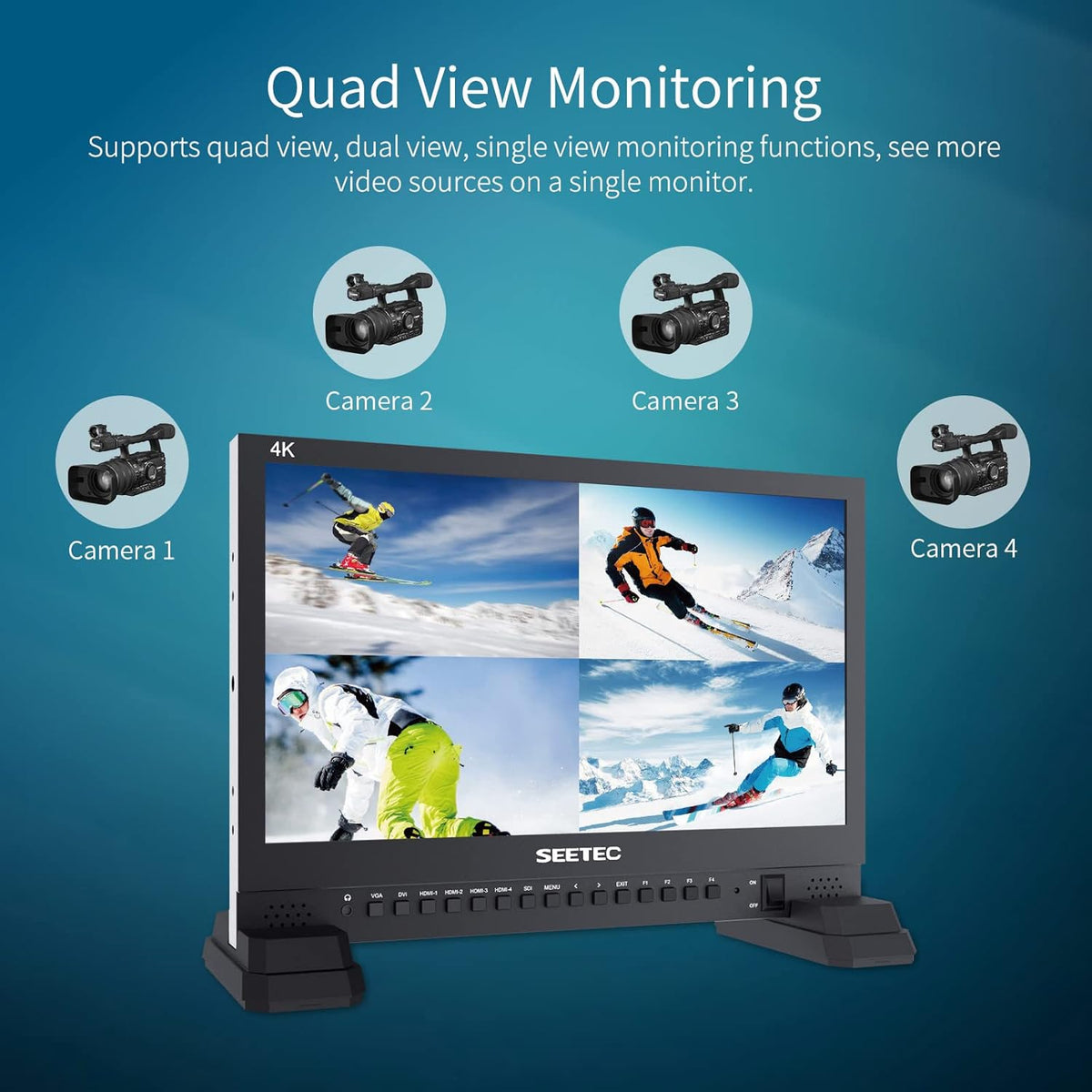 15.6 Inch Broadcast LCD Monitor with IPS UHD 3840x2160 SDI Input and Output 4xHDMI Inputs Quad Split Display T55099