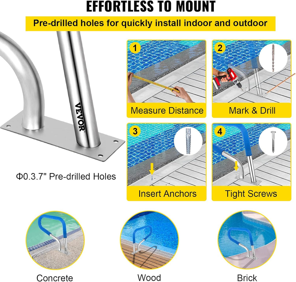 Pool Railing 304 Stainless Steel with Blue Grip Cover M4384