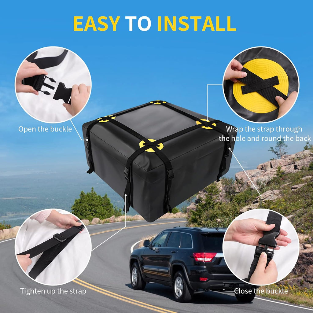 Car Roof Bag Waterproof Rooftop Cargo Carrier with Anti-Slip Mat and 6 Heavy-Duty Straps (15 Cubic Feet) Y53658