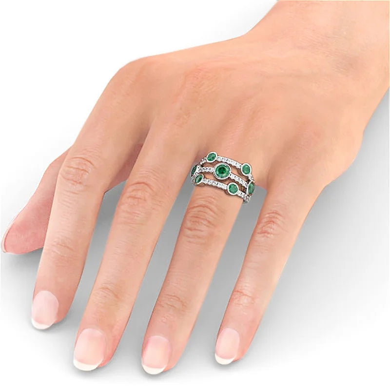 14K White Gold Emerald Diamond Engagement Eternity Band Size 6.5 M81394