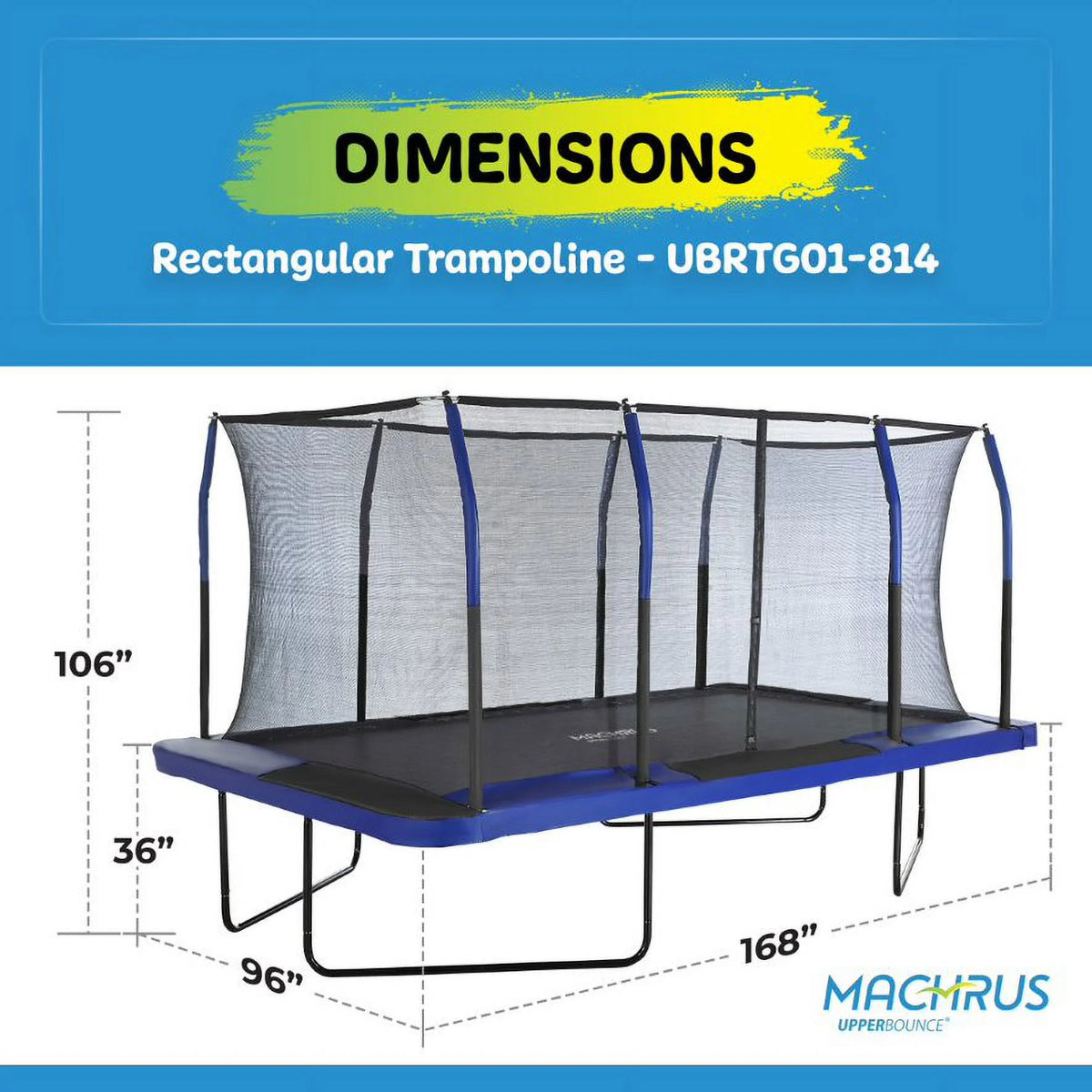 Blue/Black Rectangular Trampoline Set with Enclosure System A90827