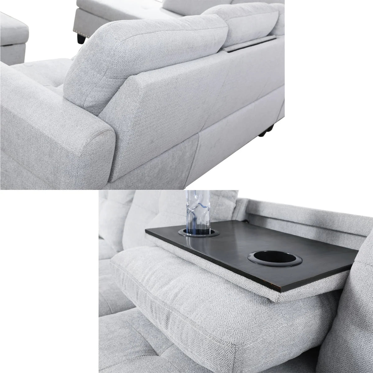 Linen Fabric Sectional Sofa with Storage Ottoman & Toss Pillows L302621