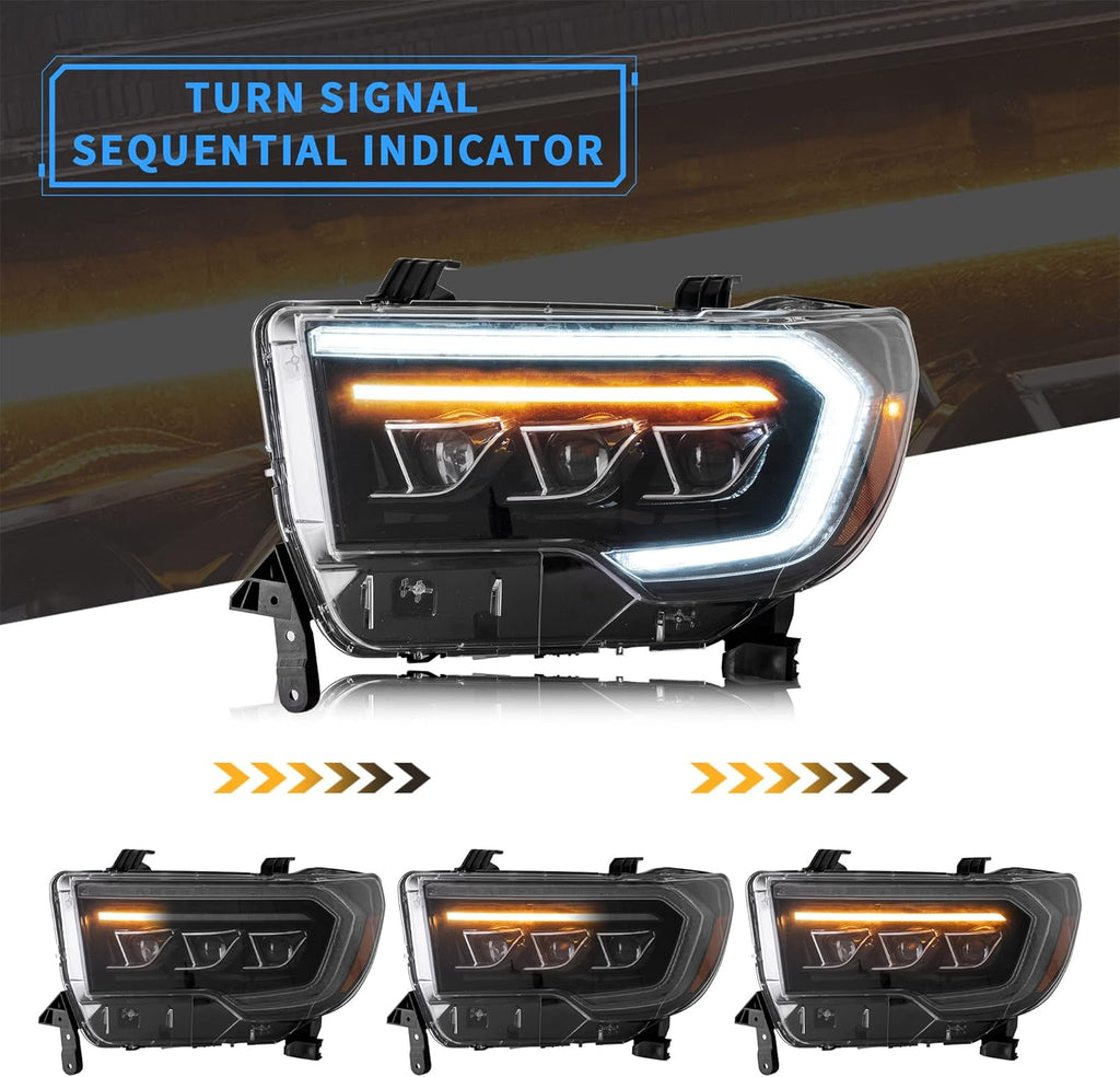 Projector LED Headlights with Sequential Turn Signal, DRL Black Trim Panels E367448