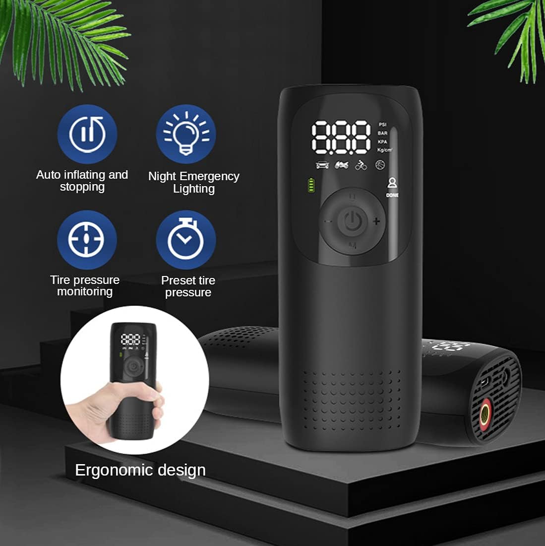 150PSI Portable Air Compressor Tire Inflator Rechargeable Digital Pump Pack of 2 J751