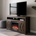Gray Wash Barn Door Wood Electric Fireplace TV Stand W2788