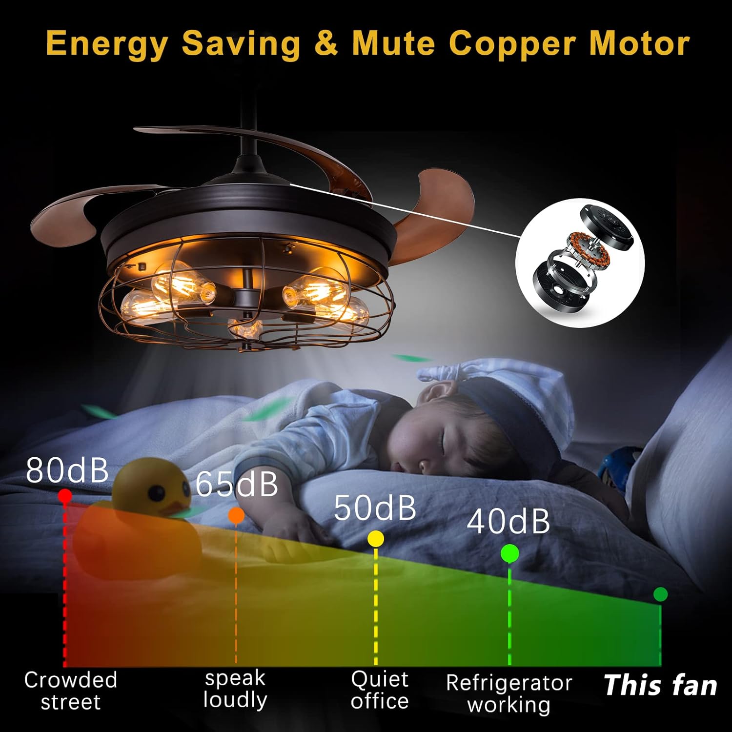 42'' Industrial Black Caged Ceiling Fan with Lights Remote Control R509979