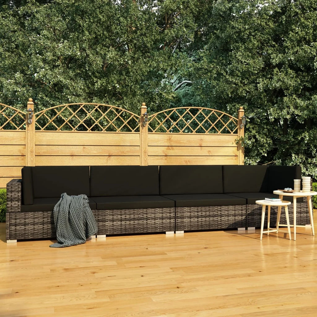 4 Piece Poly Rattan Patio Sofa Set with Cushions Gray Y344473
