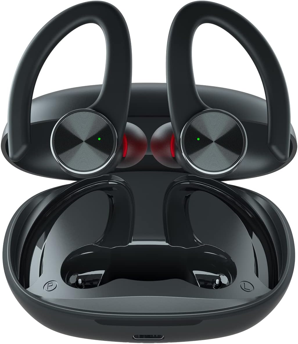 Wireless Earbuds with Wireless Charging Case and Earhooks, Pack of 2 S886