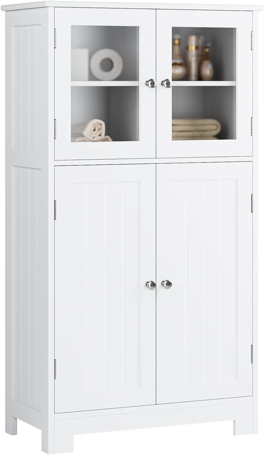 White Wooden Bathroom Cabinet with Doors and Adjustable Shelves B55016