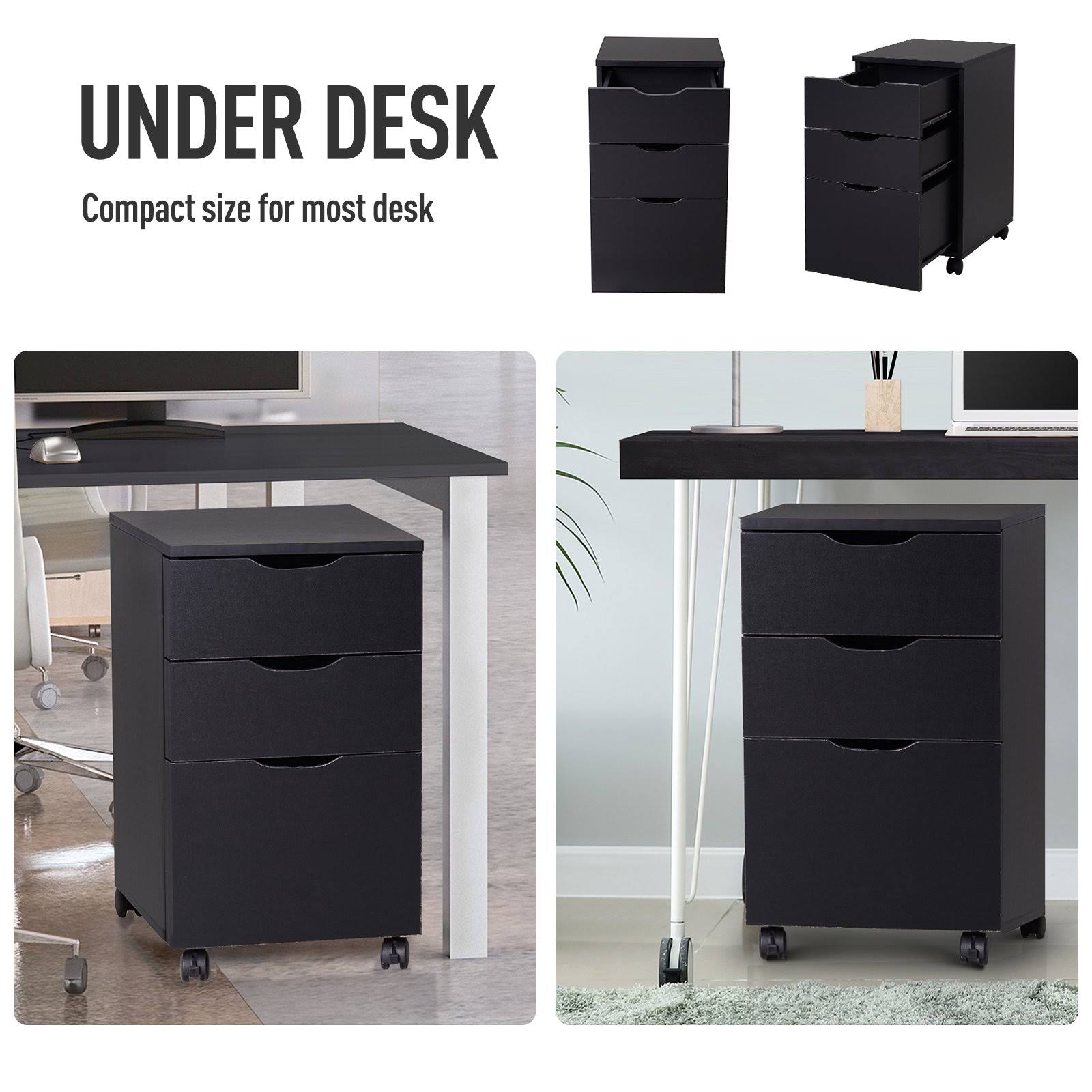 Black 3 Drawer Rolling File Cabinet V462677