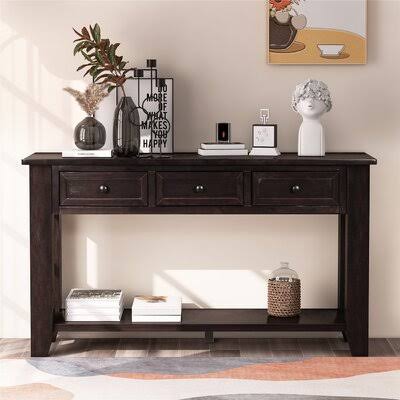 55'' Console Table Sofa Table with 3 Drawers and 1 Shelf Espresso L1073