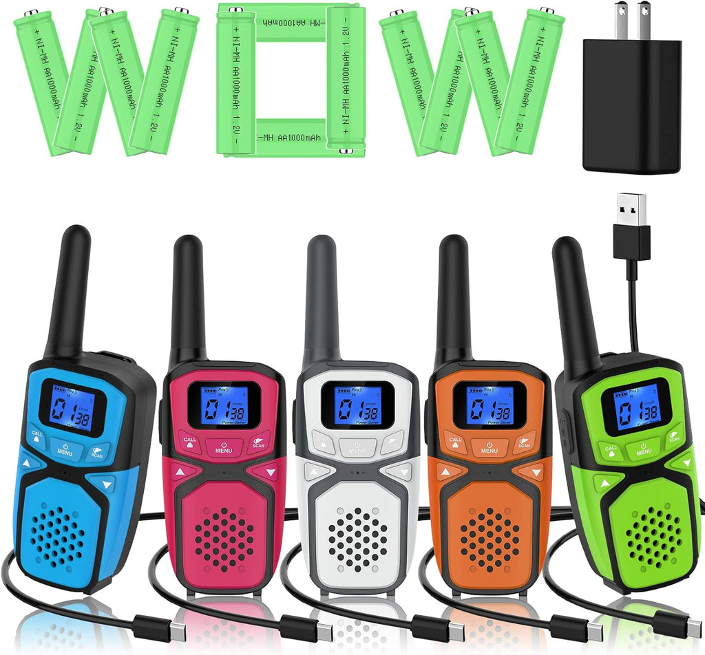 Rechargeable Walkie Talkies 4 Pack, 3 Miles Range (Blue Pink Green Orange) J2528