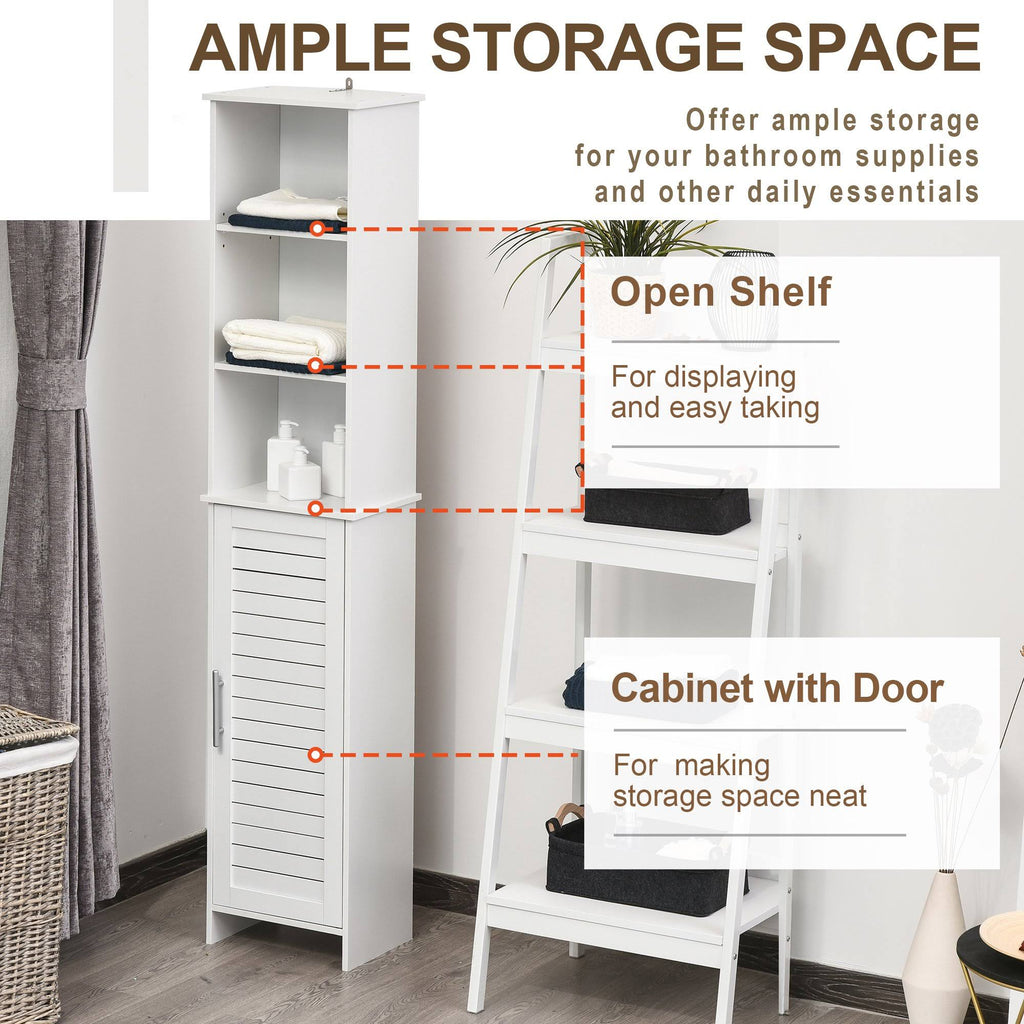 White Tall Storage Cabinet with Door and Open Shelves V20698