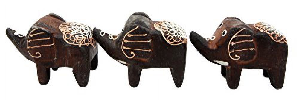 Hand Made Wood Elephant Family Miniature Figurine Set 2.5"L I144