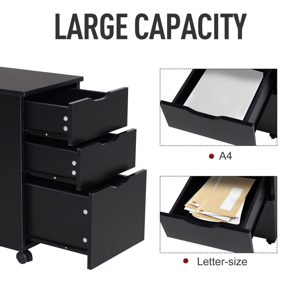 Black 3 Drawer Rolling File Cabinet V462677