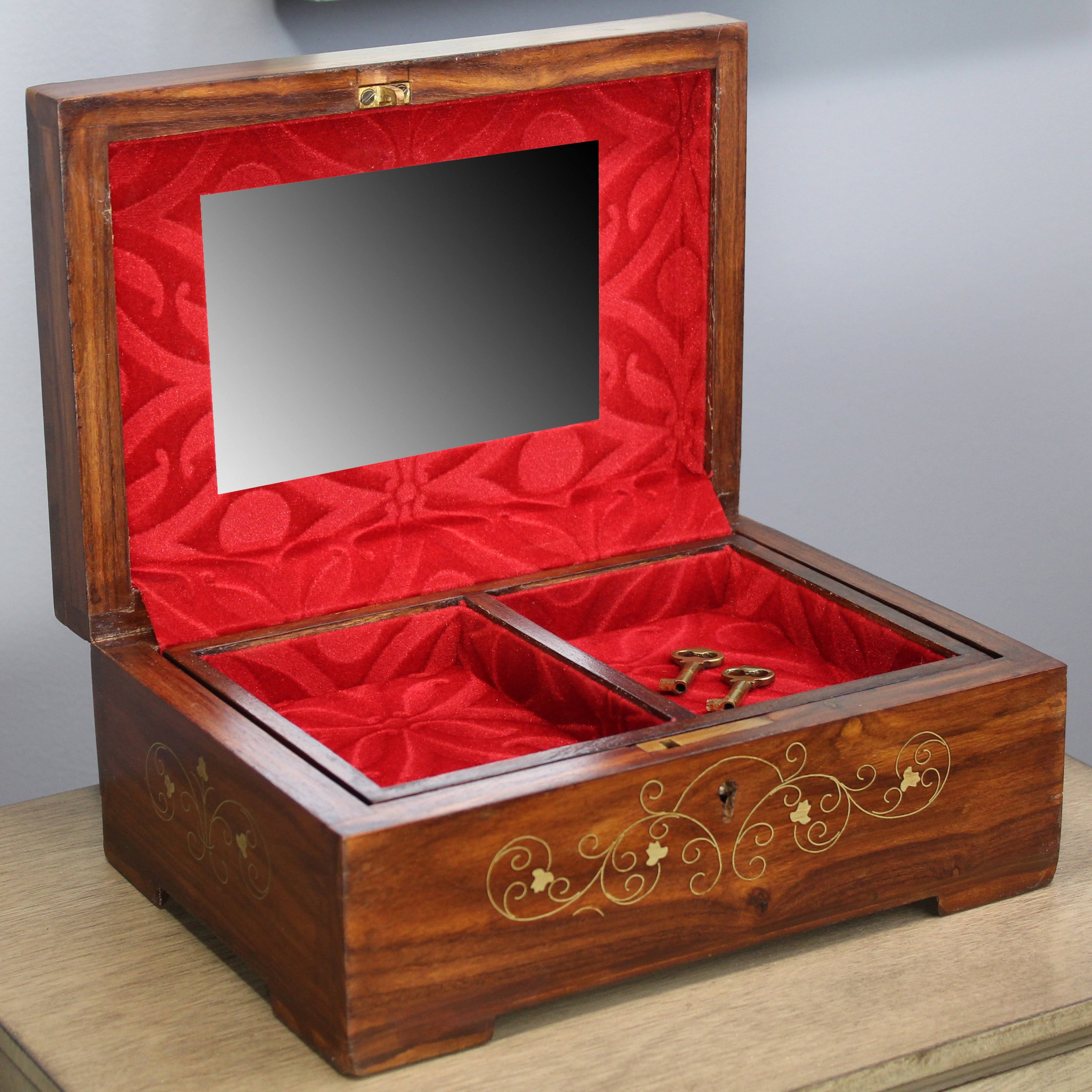 Rosewood Carved Wooden Decorative Box with Key I1246