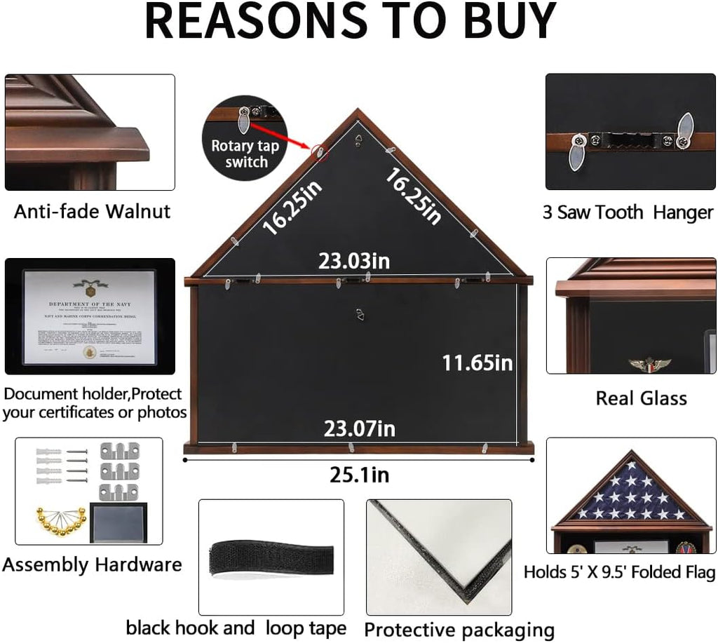 Solid Wood Flag Display Case with Certificate Holder M903825