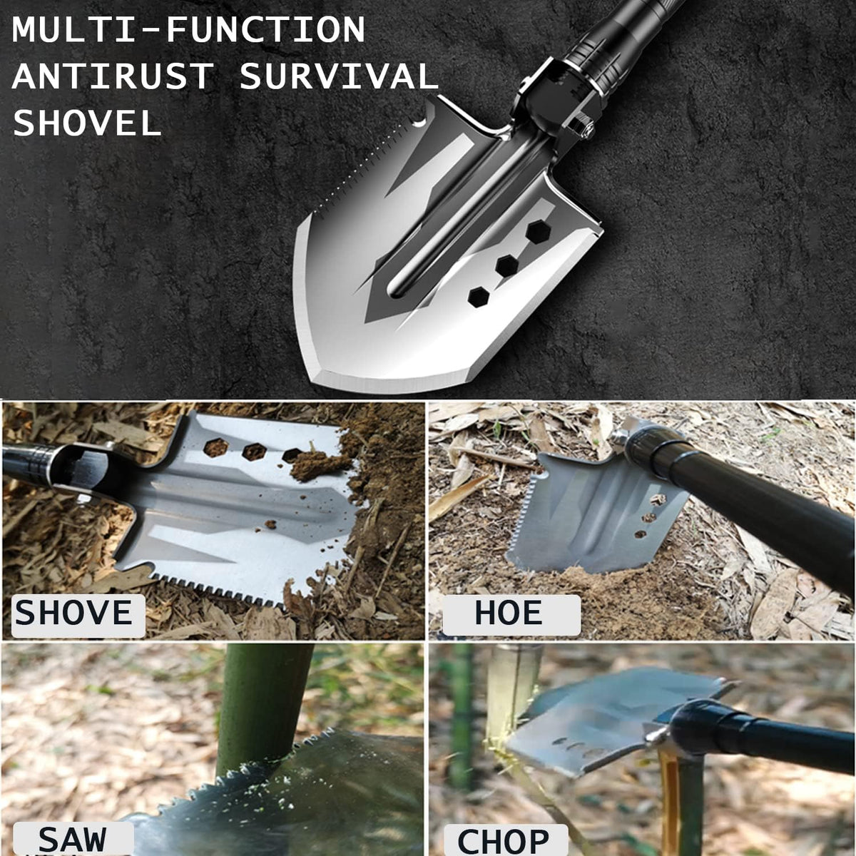28-in-1 Survival Folding Shovel with Axe and First Aid Kit G9134