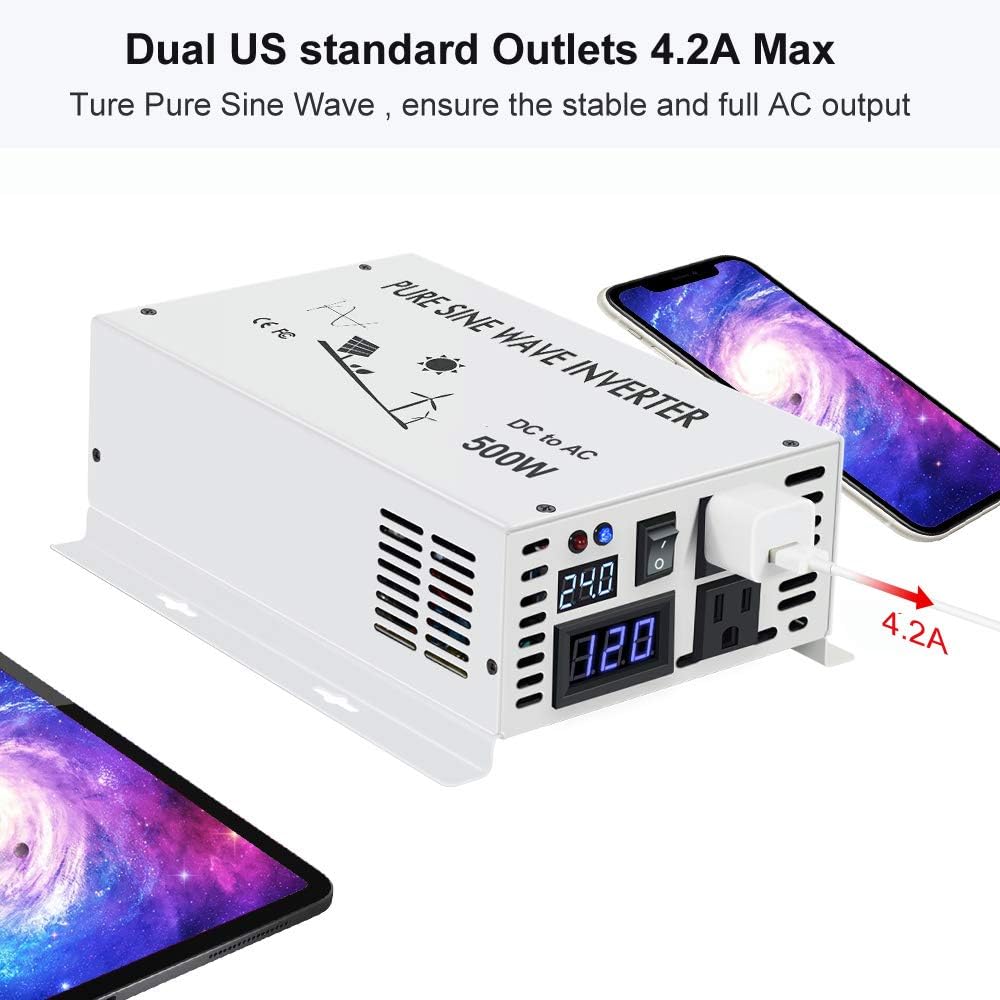 500w Pure Sine Wave Power Inverter 24v DC to 120v AC Z211028