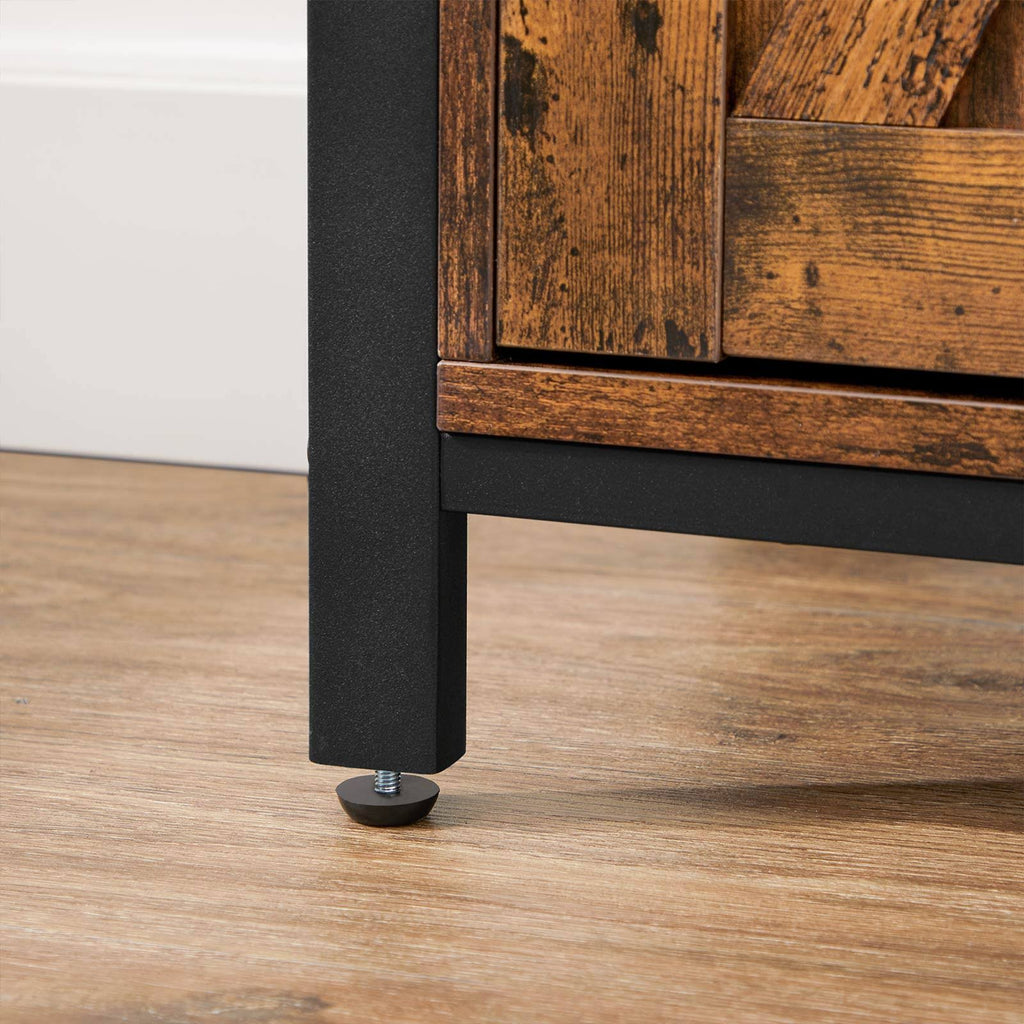 Rustic Brown Black Storage Sideboard with Barn Door X856323
