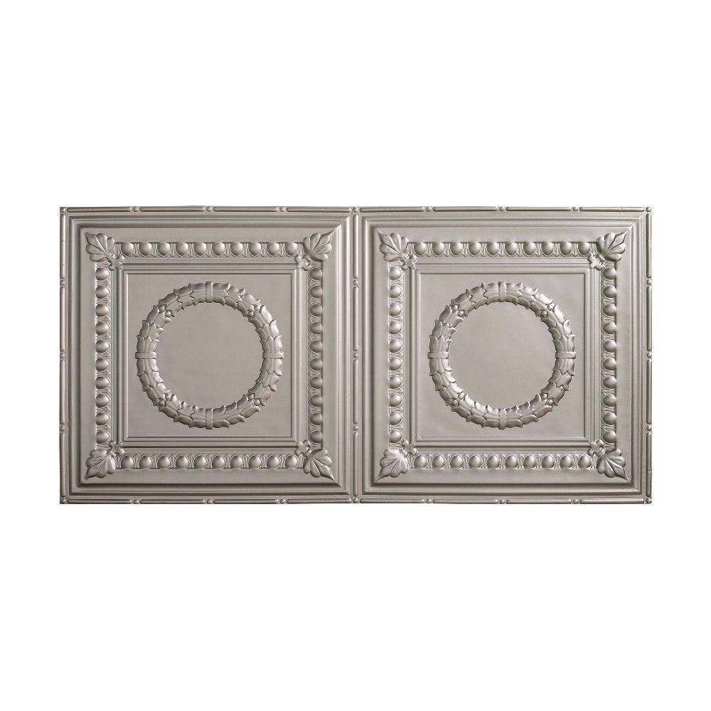 Argent Silver 2ft x 4ft Glue Up Vinyl Ceiling Tile (5 Pack) V5353