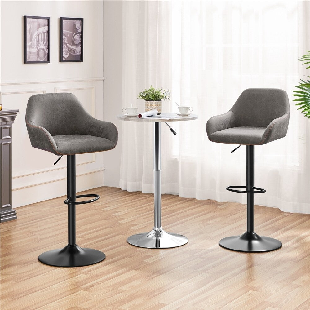 2pcs Vintage Adjustable PU Leather Upholstered Bar Stools Grey W87827