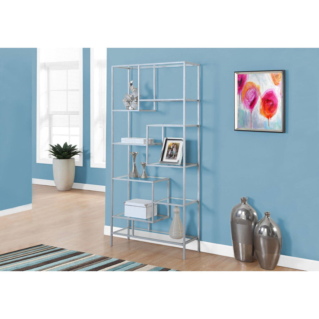 Silver Rectangular Bookcase with Tempered Glass K996203