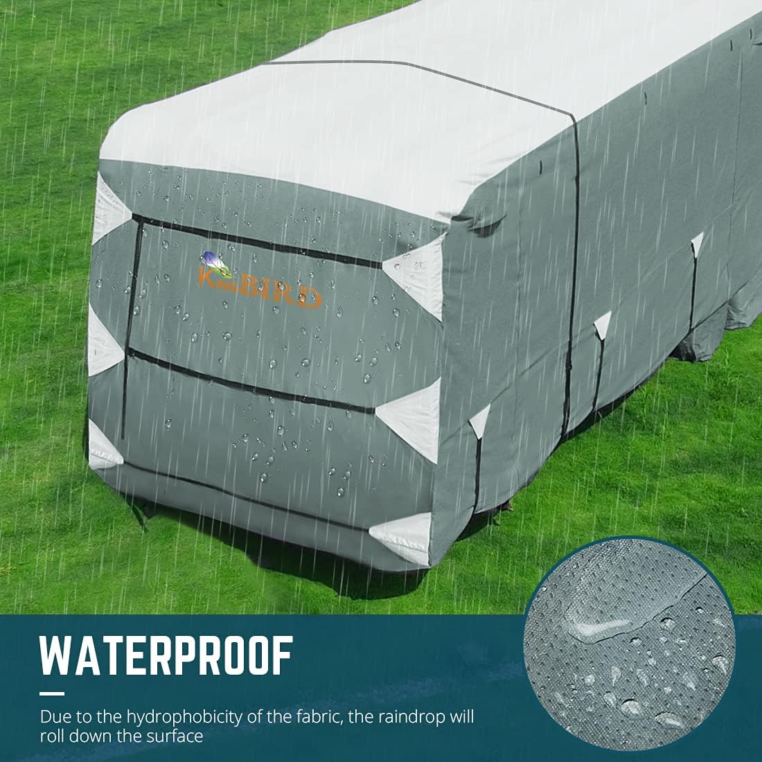 RV Cover, 5 Layers Anti-UV Top Panel, Fits 23'-26' Motorhome, with 2Pcs Straps & 4 Tire Covers D8653