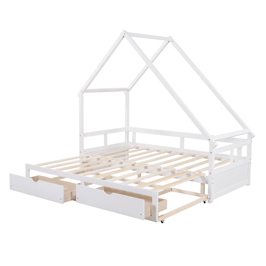 White Espresso Wooden Extending Daybed with Two Drawers K265