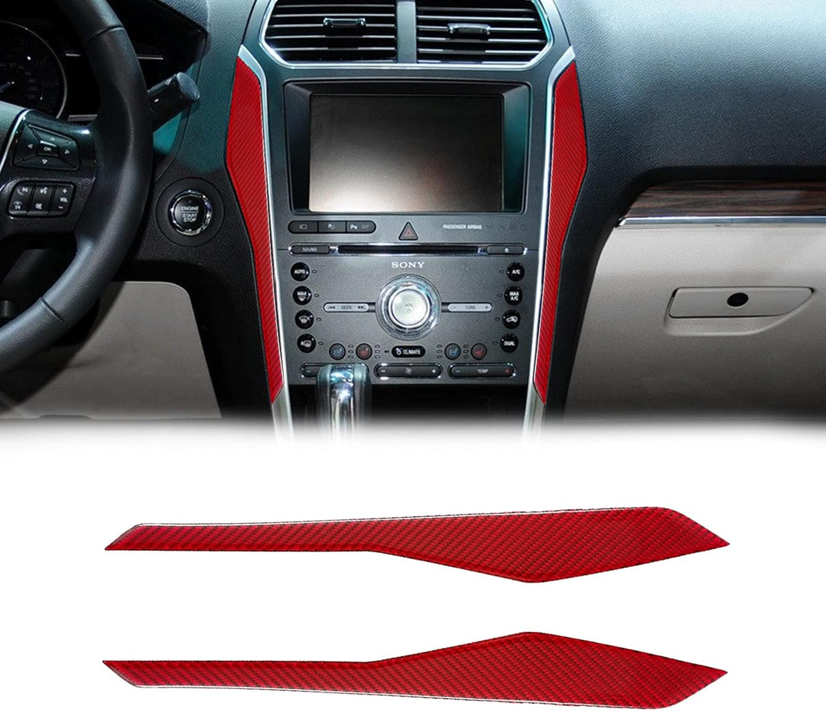 Red Carbon Fiber Center Console Frame Trim Cover Sticker for Ford Explorer 2013-2018 Pack of 2 U446