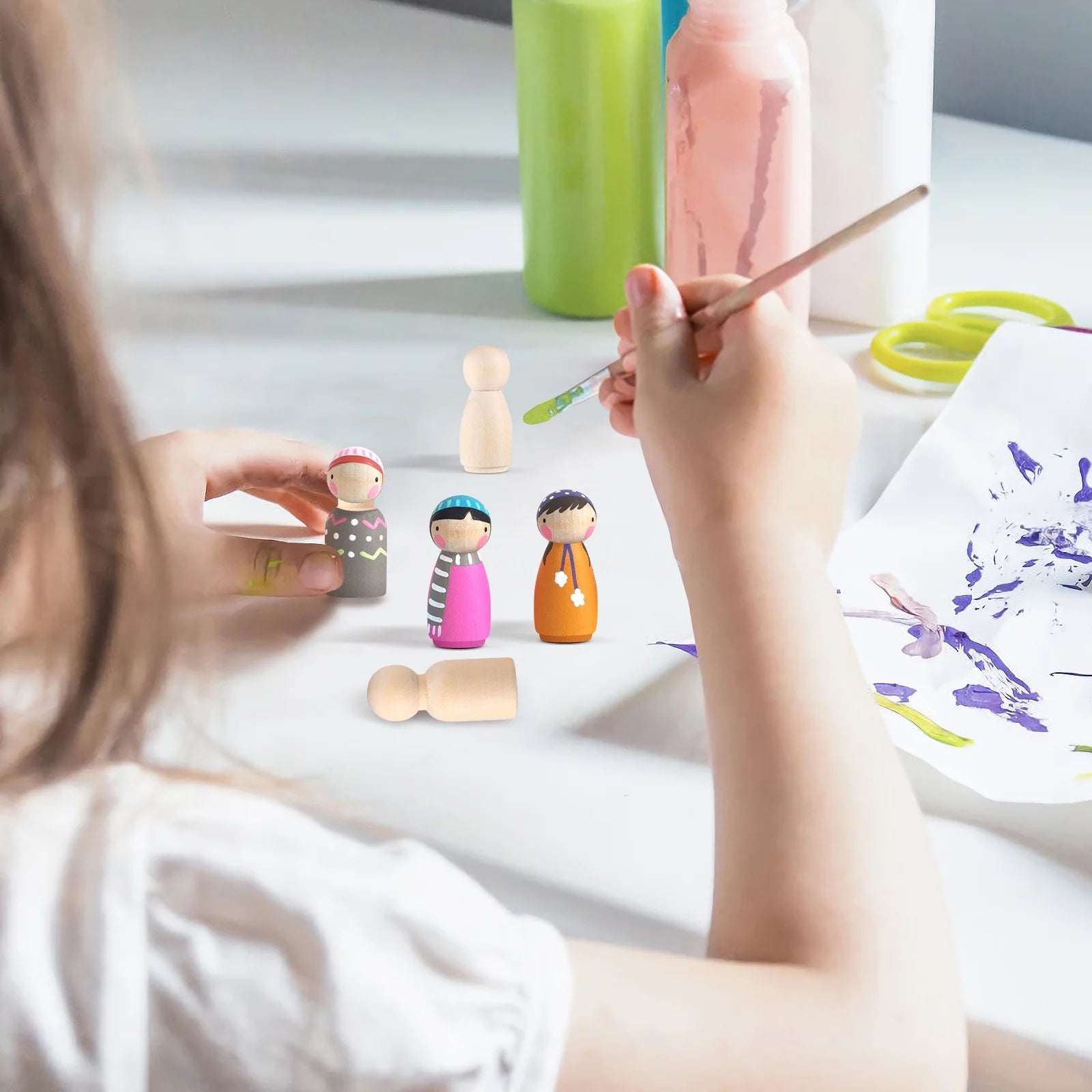 40 Pcs Wooden Peg Dolls Painting Crafts for Kids B23129