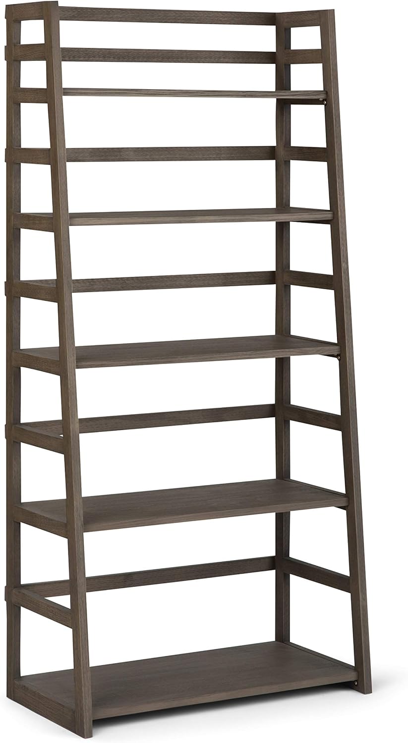 Black Solid Wood 5-Shelf Ladder Bookcase K60737