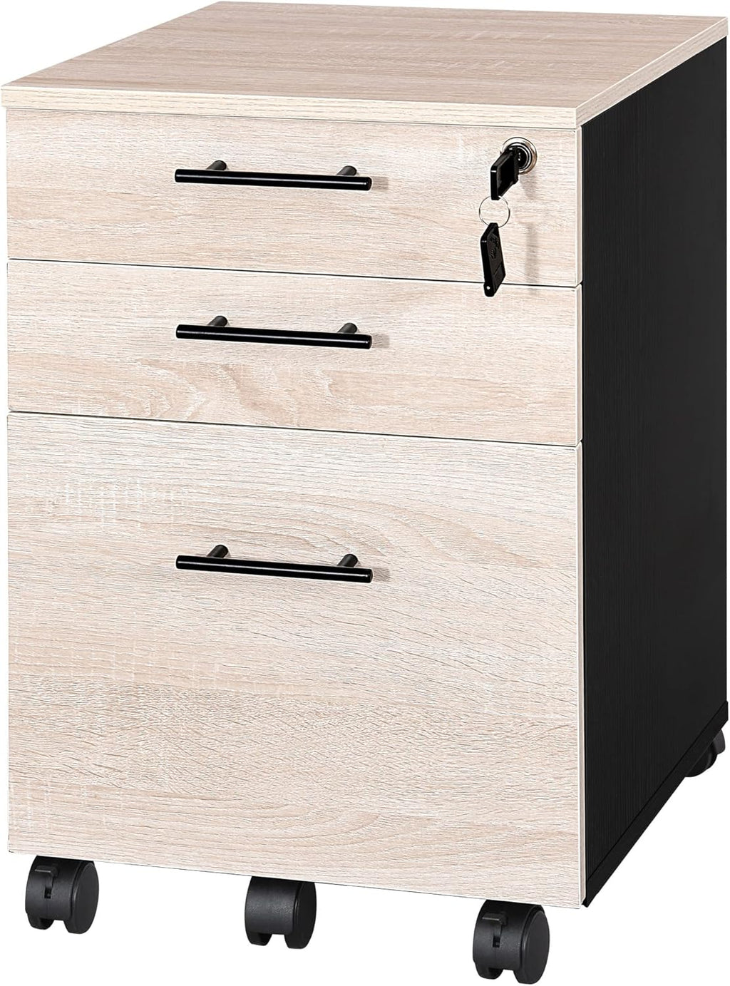 White 3 Drawer Mobile Wood Filing Cabinet with Lock T2883
