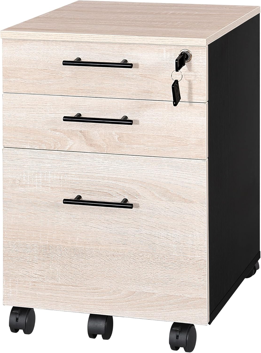 White 3 Drawer Mobile Wood Filing Cabinet with Lock T2883