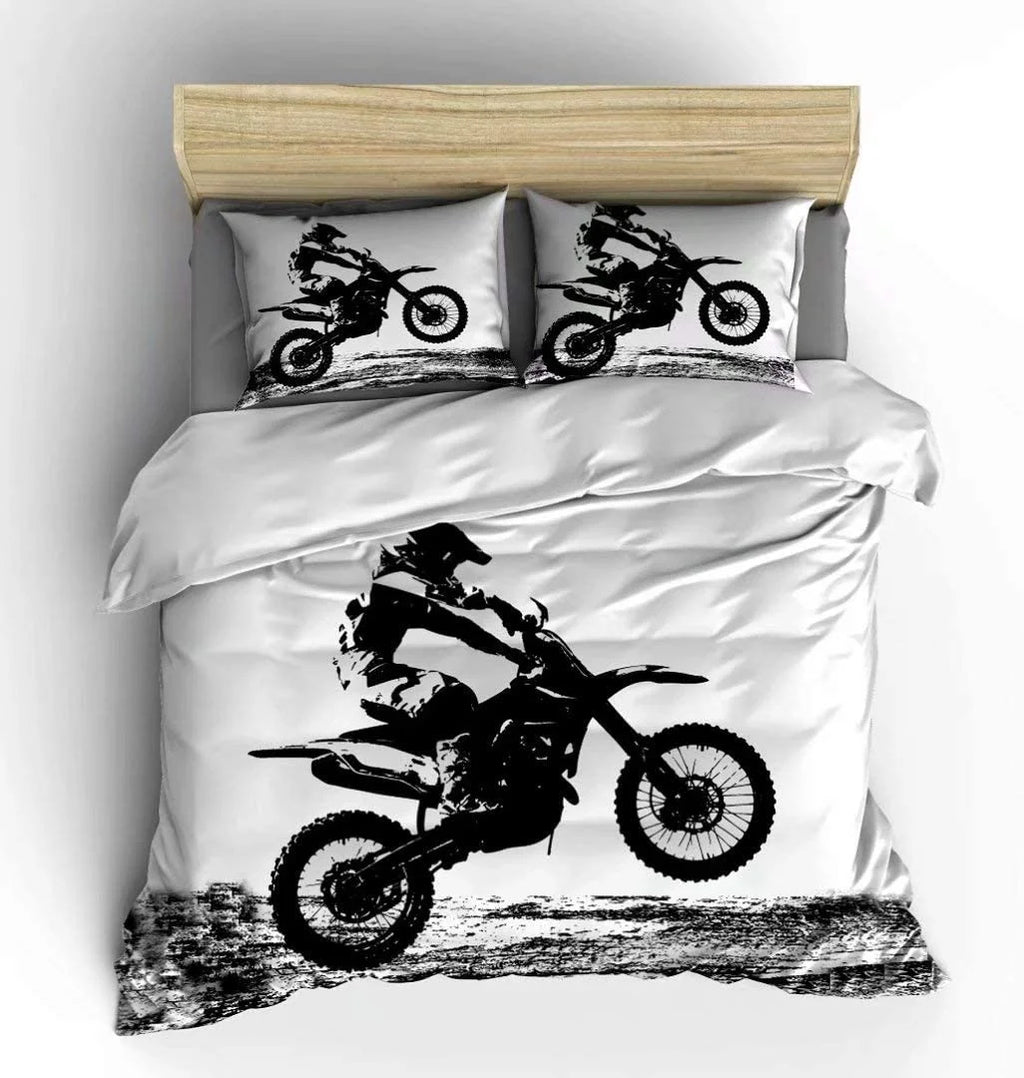 Red Dirt Bike Queen Size 3 Piece Duvet Cover Set with Pillowcases I67750