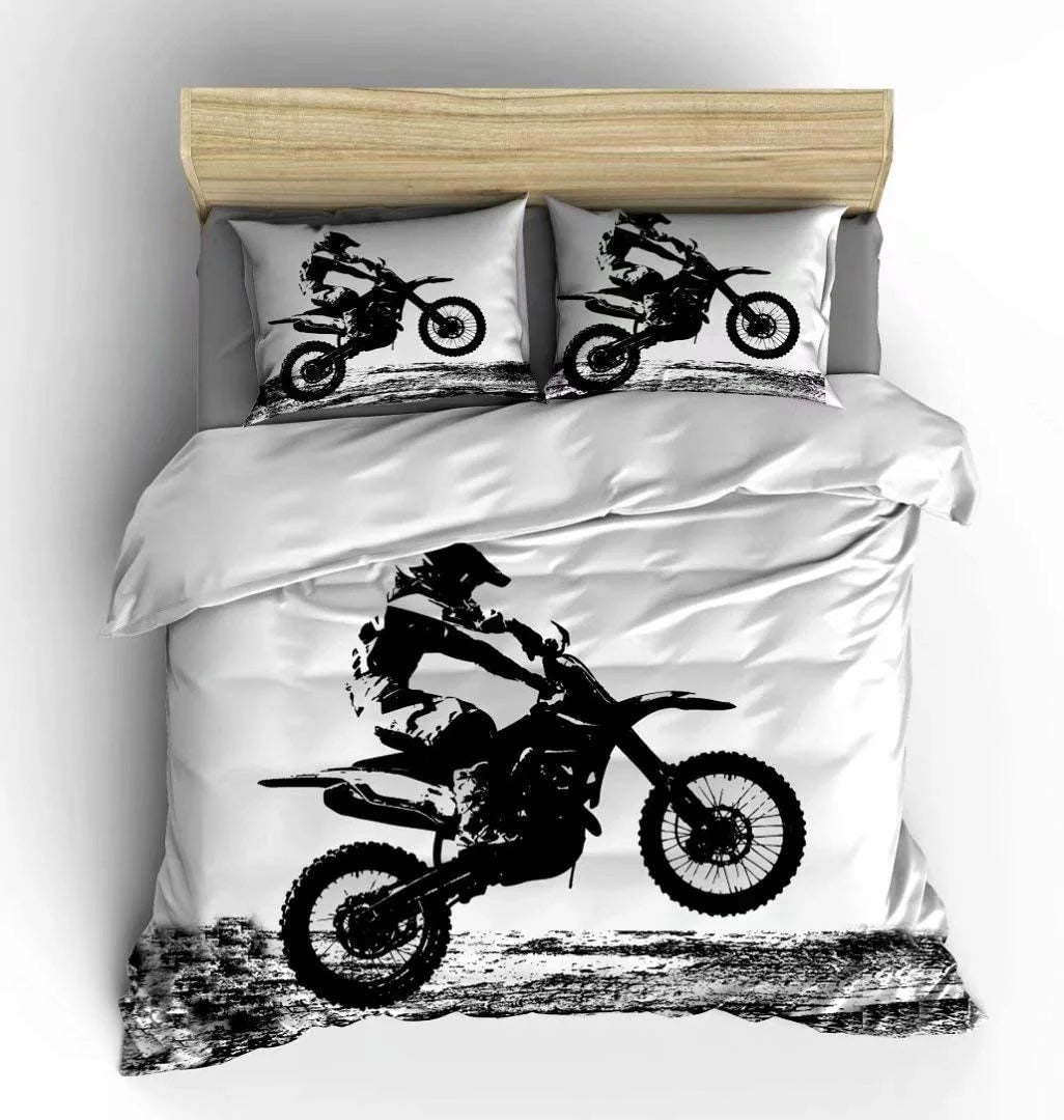 Red Dirt Bike Queen Size 3 Piece Duvet Cover Set with Pillowcases I67750