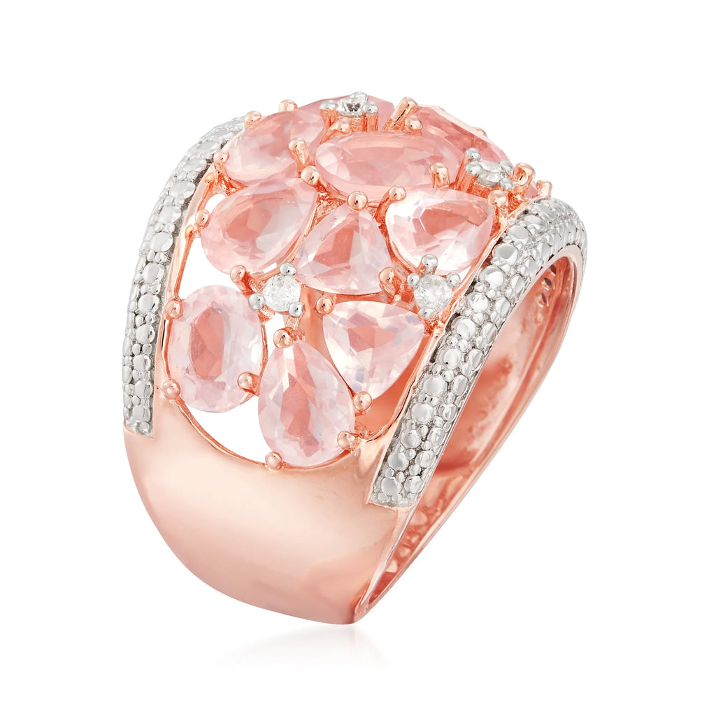 Rose Quartz Dome Ring With Diamonds in Rose Sterling Silver I920120