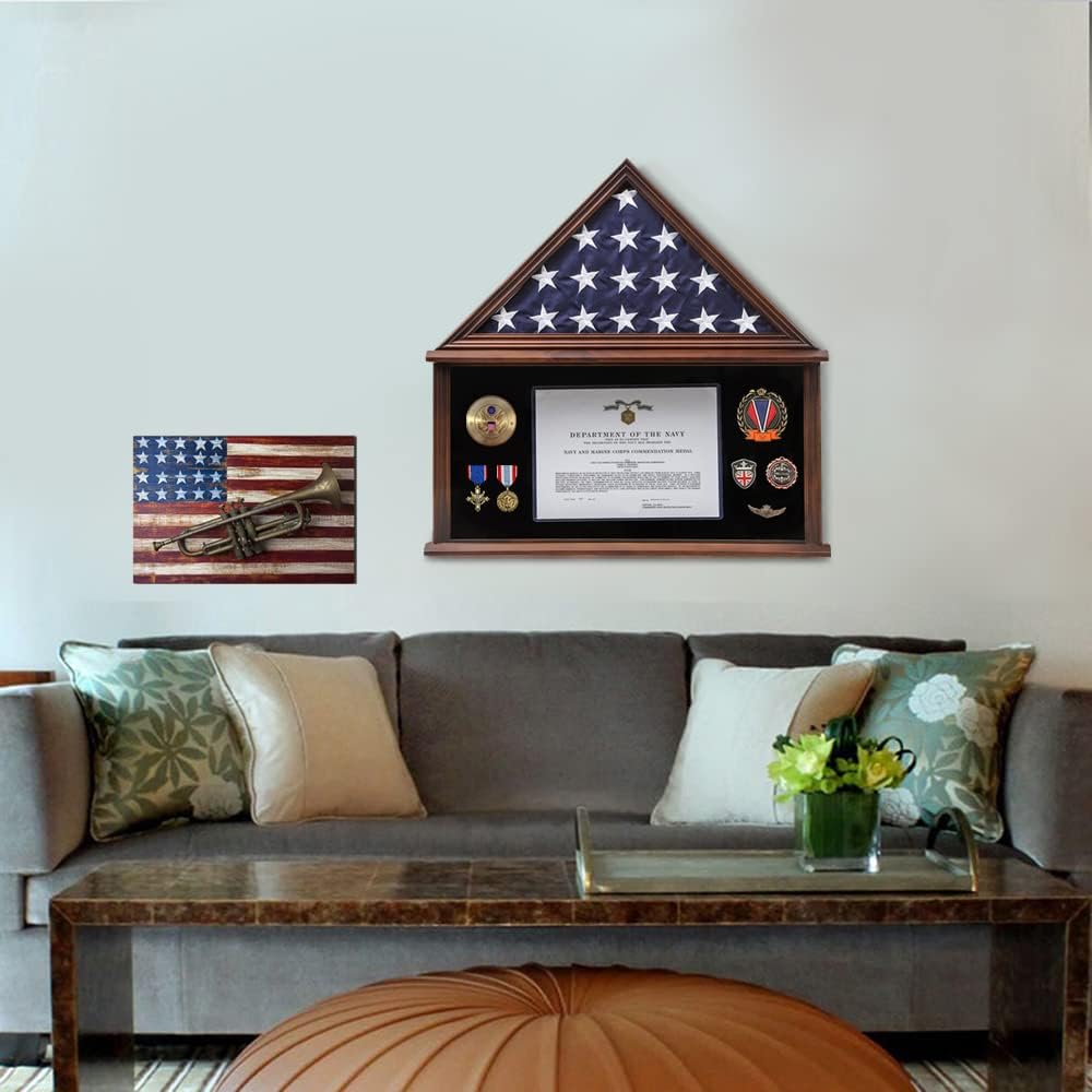 Solid Wood Flag Display Case with Certificate Holder M903825