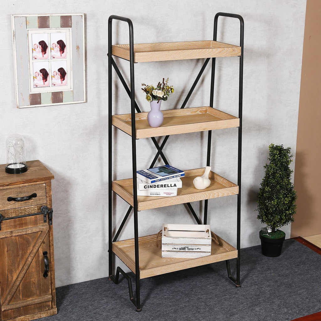 63in. H Wood and Metal Etagere Bookcase C901