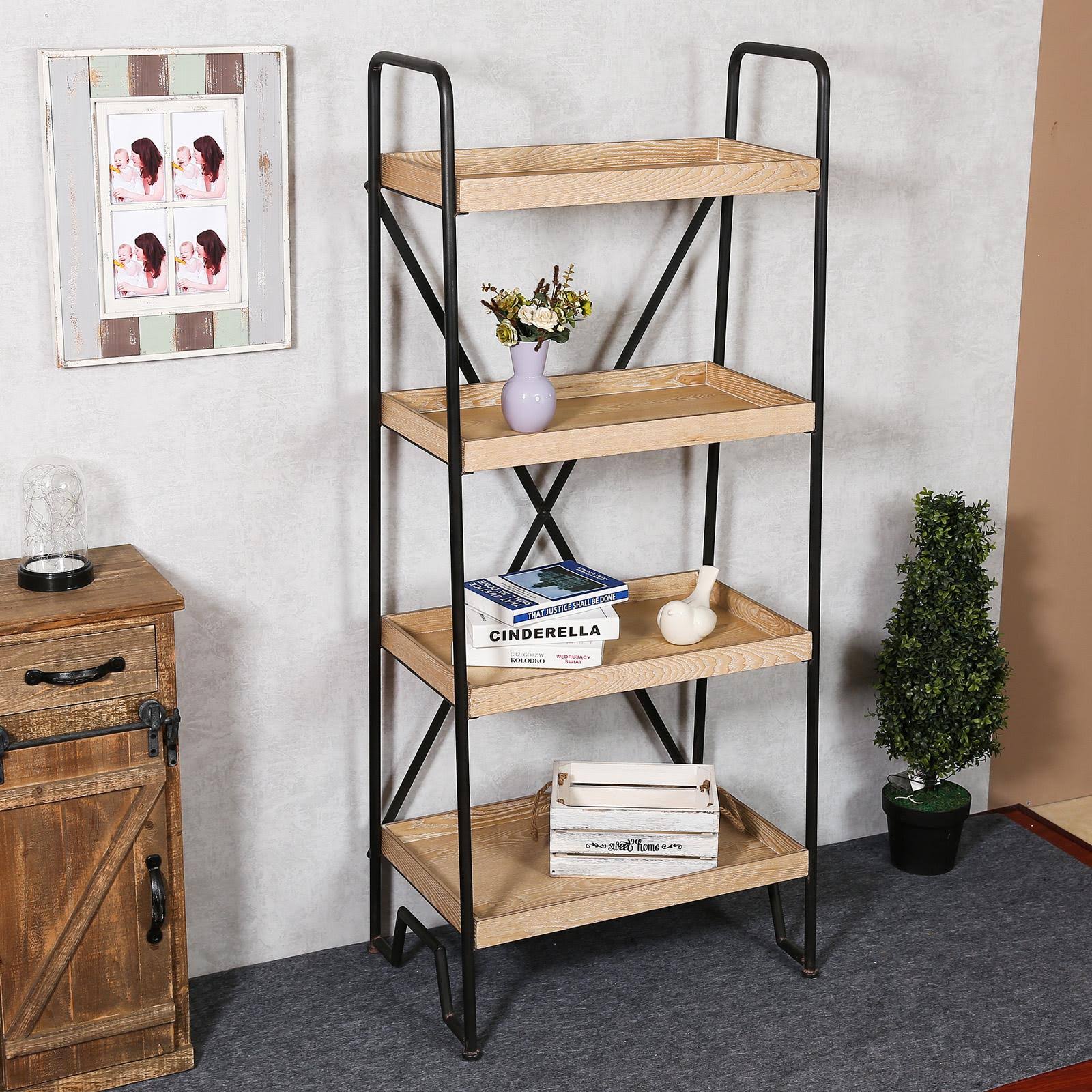 63in. H Wood and Metal Etagere Bookcase C901