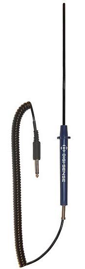 Thermistor Probe, PFA Coated, 10 inch L x 0.2 inch Dia, 5 Feet Cable, 1/4 inch Phono Plug M64779